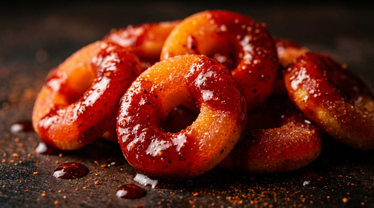 Chamoy Peach Rings Recipe - homemade chamoy-coated peach ring gummies