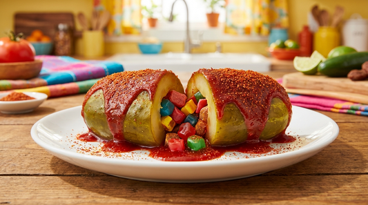Homemade chamoy pickle kit with candy and chamoy