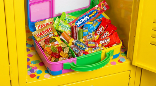 Best lunchbox candy picks - colorful gummies and treats in an open lunchbox
