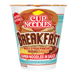 Nissin Cup Noodles Breakfast Maple Syrup Pancakes, Sausage, and Egg