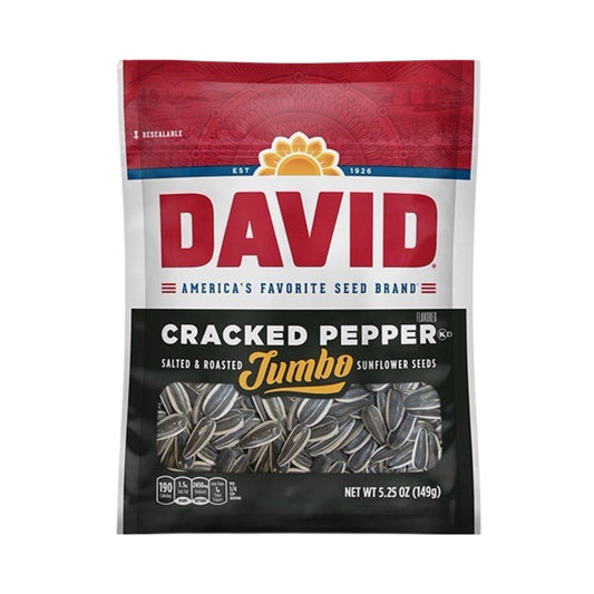 David Cracked Pepper Jumbo Sunflower Seeds 5.25oz - Buy at Snack Rack City 2048